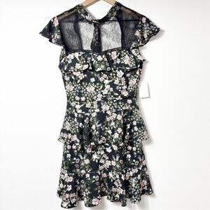 ONE ONE SIX FLORAL BLACK PINK WOMEN MINI TIER DRESS SIZE XS BRAND NEW